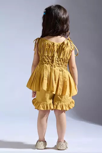 Yellow plain silk co ord set