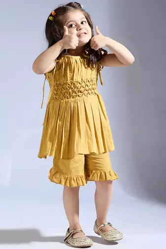 Yellow plain silk co ord set