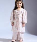 White printed cotton kurta with pant