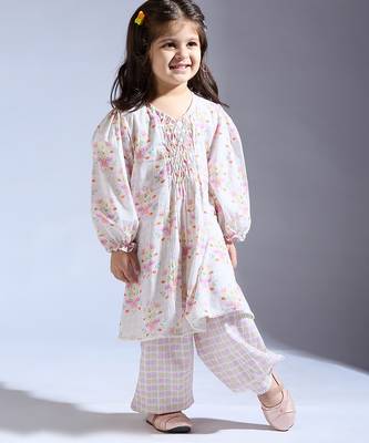 White printed cotton kurta with pant 2