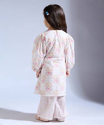 White printed cotton kurta with pant 3