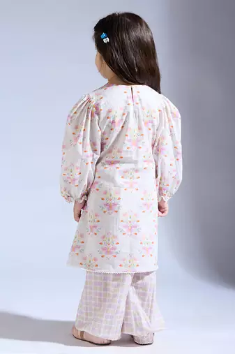 White printed cotton kurta with pant