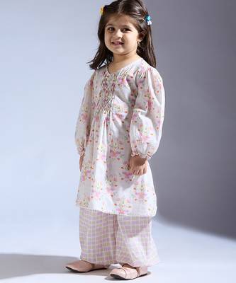 White printed cotton kurta with pant 4