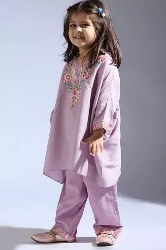 Purple embroidered silk kurta with pant