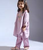 Purple embroidered silk kurta with pant