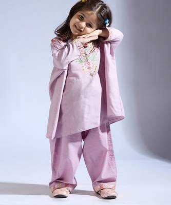 Purple embroidered silk kurta with pant 2