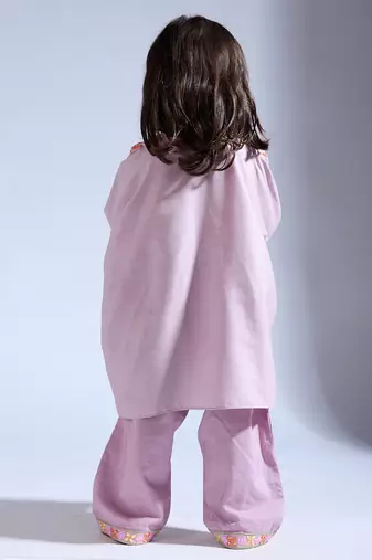 Purple embroidered silk kurta with pant
