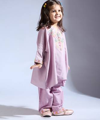 Purple embroidered silk kurta with pant 4