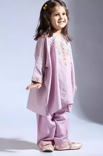 Purple embroidered silk kurta with pant