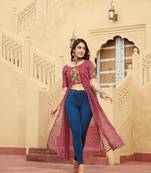 Maroon faux georgette badhni print with kutchi patche work navratri kurti