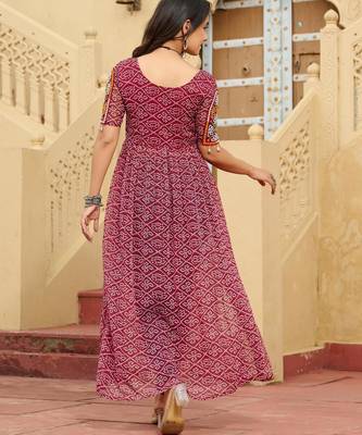 Maroon faux georgette badhni print with kutchi patche work navratri kurti 3
