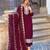 Elegant wine colored party wear embroidered stitched viscose pant style kurti suit with duppatta