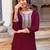 Elegant wine colored party wear embroidered stitched viscose pant style kurti suit with duppatta