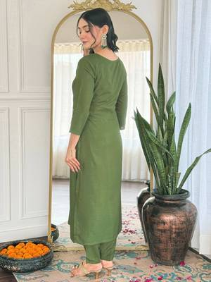 Elegant green colored party wear embroidered stitched rayon pant style kurti suit with duppatta 3