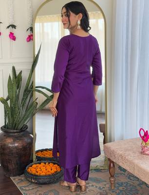 Elegant purple colored party wear embroidered stitched rayon pant style kurti suit with duppatta 3