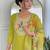 Elegant yellow colored party wear embroidered stitched rayon pant style kurti suit with duppatta