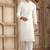 Men's cream straight kurta with plain banarasi art silk and with lining