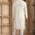 Men's cream straight kurta with plain banarasi art silk and with lining