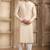 Men's beige straight kurta with plain banarasi art silk and with lining