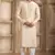 men's beige straight kurta pajama with plain banarasi art silk and with lining