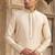 Men's beige straight kurta with plain banarasi art silk and with lining