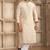 Men's beige straight kurta with plain banarasi art silk and with lining