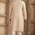 Men's beige straight kurta with plain banarasi art silk and with lining