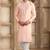 Men's pink straight kurta with plain banarasi art silk and with lining