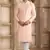 men's pink straight kurta pajama with plain banarasi art silk and with lining