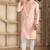 Men's pink straight kurta with plain banarasi art silk and with lining