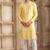 Men's yellow straight kurta with plain banarasi art silk and with lining