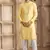 men's yellow straight kurta pajama with plain banarasi art silk and with lining