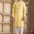 Men's yellow straight kurta with plain banarasi art silk and with lining
