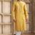 Men's yellow straight kurta with plain banarasi art silk and with lining