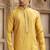 Men's yellow straight kurta with plain banarasi art silk and with lining
