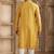 Men's yellow straight kurta with plain banarasi art silk and with lining