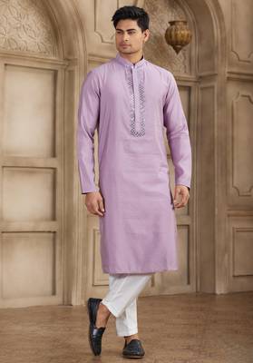 men's purple straight kurta pajama with plain banarasi art silk and with lining 1