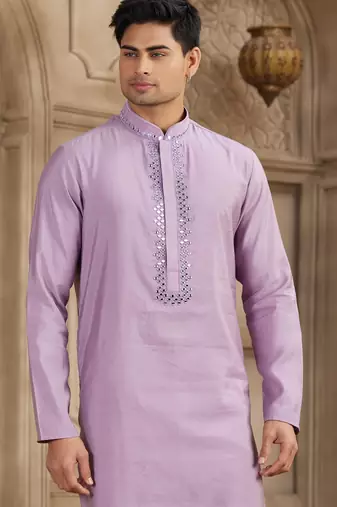 men's purple straight kurta pajama with plain banarasi art silk and with lining