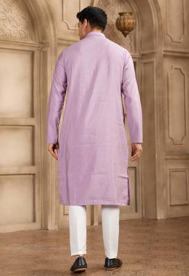 men's purple straight kurta pajama with plain banarasi art silk and with lining 4