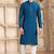 Men's blue straight kurta with plain banarasi art silk and with lining