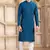 men's blue straight kurta pajama with plain banarasi art silk and with lining