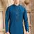 Men's blue straight kurta with plain banarasi art silk and with lining