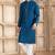 Men's blue straight kurta with plain banarasi art silk and with lining