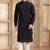Men's black straight kurta with plain banarasi art silk and with lining
