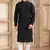men's black straight kurta pajama with plain banarasi art silk and with lining