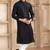 Men's black straight kurta with plain banarasi art silk and with lining