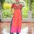 Pink rayon badhni print with kutchi gamthi work navratri kurti