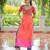 Pink rayon badhni print with kutchi gamthi work navratri kurti