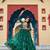 Green faux georgette laheriya print with kutchi patche work navratri gown