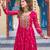 Pink faux georgette laheriya print with kutchi patche work navratri gown